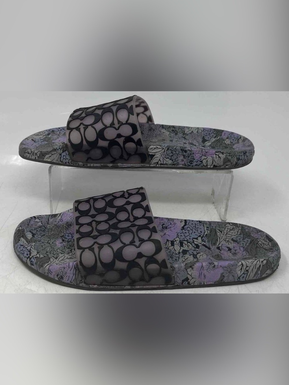 Coach Gray and Lavender Floral Slide Sandals - Picture 3 of 6